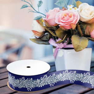 Ruban Gros-grain Vintage classique imprimé Boho Marine & Dusty Blue