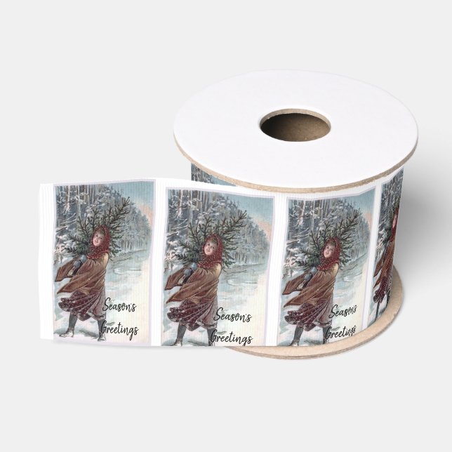 Ruban Gros-grain Vintage fille avec sapin de Noël (Bobine)