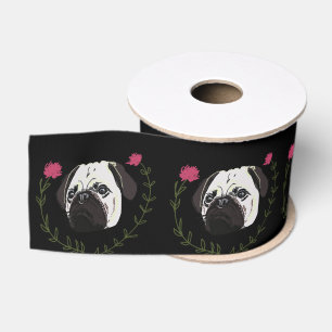 Ruban Gros-grain Visage de carlin, Chien Art
