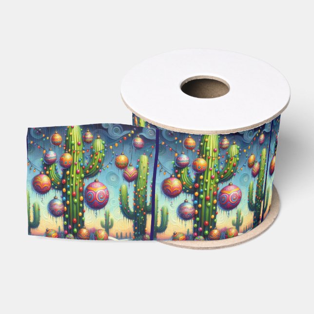 Ruban Gros-grain Whimsical Christmas Southwest Saguaro Cactus (Bobine)