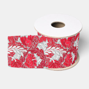 Ruban Gros-grain William Morris Floral, Deep Red and Silver Grey