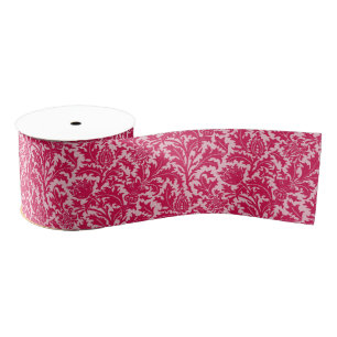 Ruban Gros-grain William Morris Thistle Damask, Fuchsia Pink