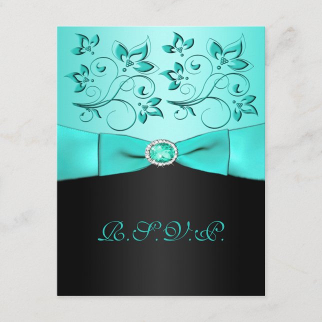 Ruban imprimé Carte de réponse de fleurs Aqua, Noi (Devant)