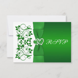 RUBAN IMPRIMÉ Carte de réponse florale verte et bl