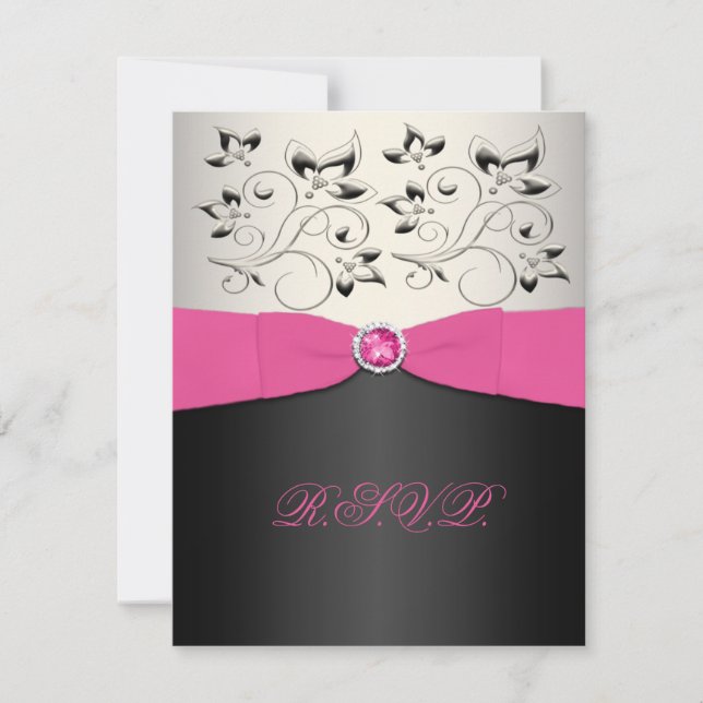 RUBAN IMPRIMÉ Carte de réponse RSVP rose, noir et  (Devant)