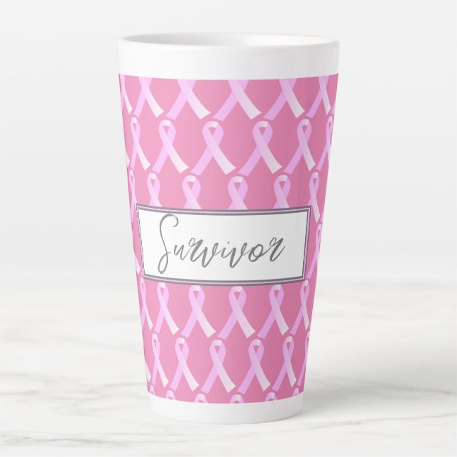 Ruban rose Cancer du sein Survivant Latte Mug (Devant)