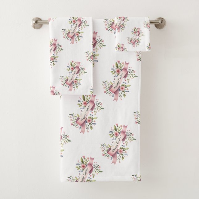 Ruban rose fleuri heureux de Pâques (En situation)