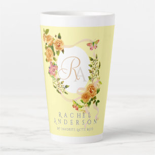 Ruban Rose Or Chic Monogramme Latte Jaune Mug