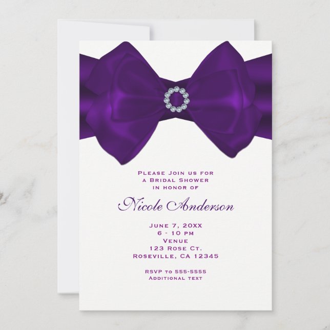 Ruban violet et diamants Invitations de douche nup (Devant)