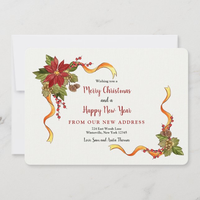 Rubans de Noël Nouvelle adresse Carte de vacances (Devant)