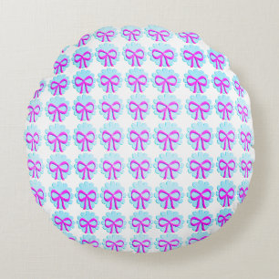 Rubans et fleurs Coussin rond, grand 16"