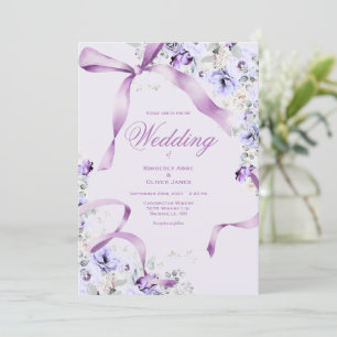 Rubans Floraux Violets Élégante Invitation de Mari