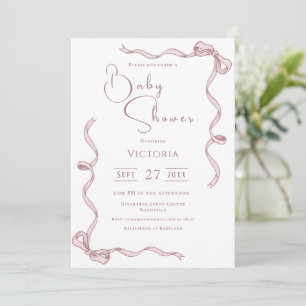 Rubans roses minimaliste Baby shower Invitation