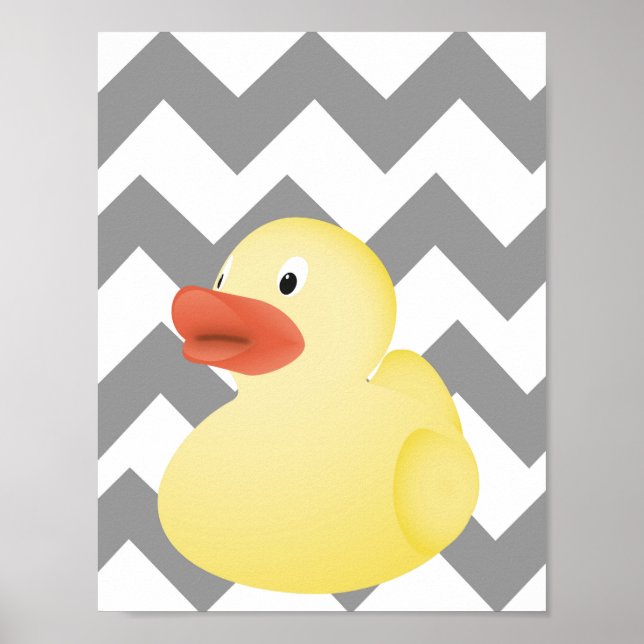 Rubber Duck against Grey Chevron Background poster (Vorne)