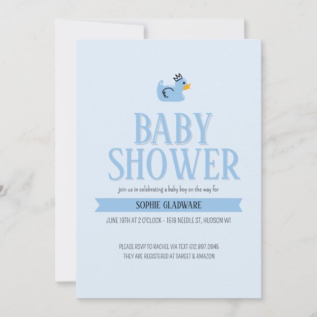 Rubber Duck Baby Boy Baby Showeinladung Einladung (Vorderseite)