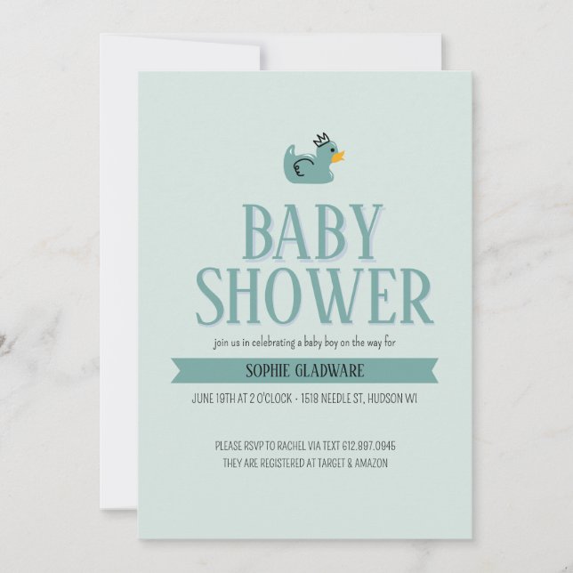Rubber Duck Baby Boy Baby Showeinladung Einladung (Vorderseite)