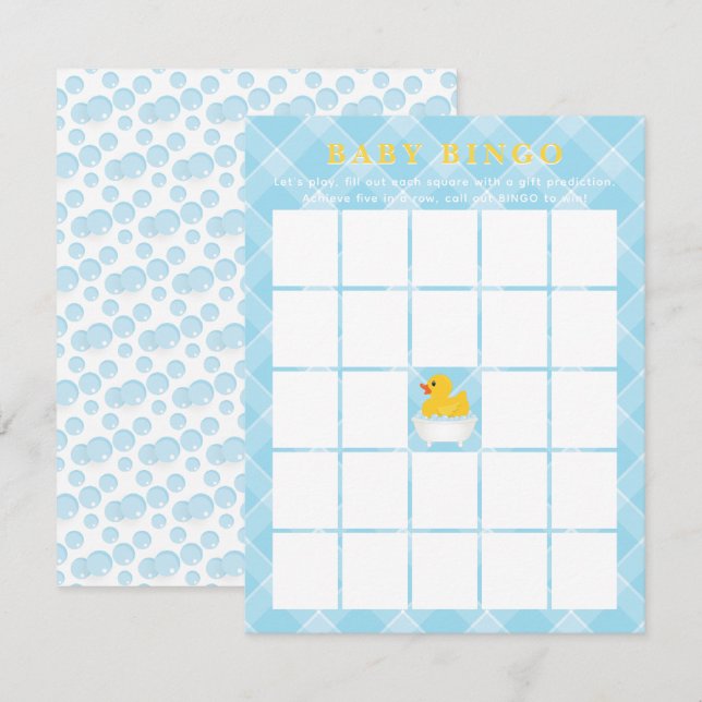 Rubber Duck Baby Duck Bingo Card | Blue Baby Boy Mitteilungskarte (Vorne/Hinten)