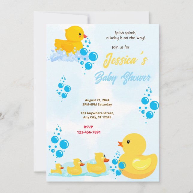 Rubber Duck Baby Duck Einladung (Vorderseite)
