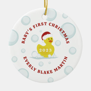 Rubber Duck Baby's First Christmas Bubbles Foto Keramik Ornament