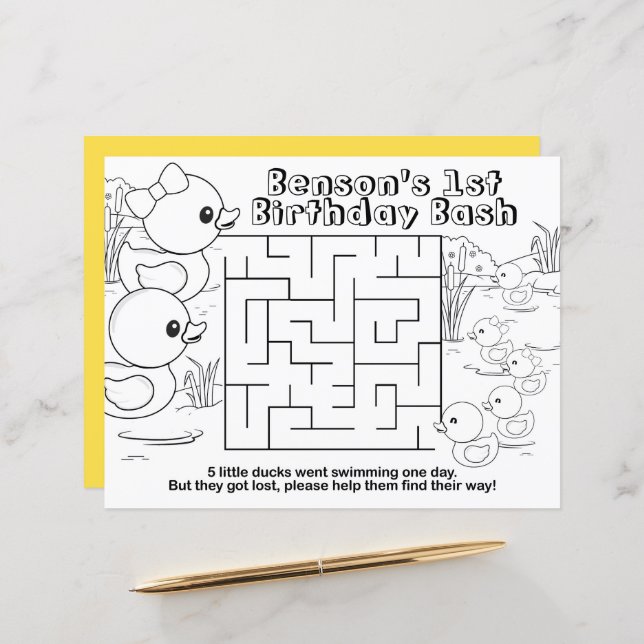 Rubber Duck Birthday Maze Activity Sheet Tischsets (Vorderseite/Rückseite Beispiel)