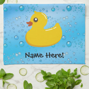 Rubber Duck Blue Bubbles Personalized Kids Handtuch