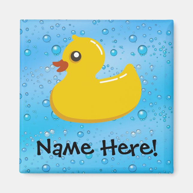 Rubber Duck Blue Bubbles Personalized Kids Magnet (Vorne)