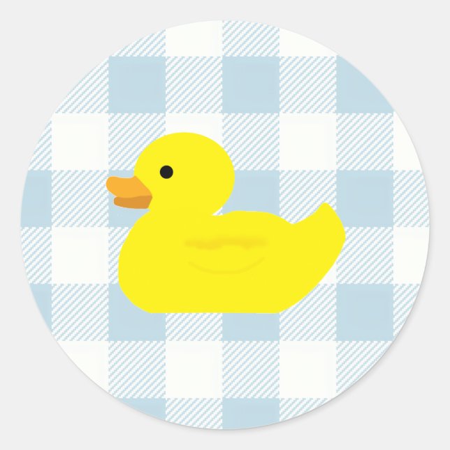 Rubber Duck Blue Gingham Pattern Runder Aufkleber (Vorderseite)