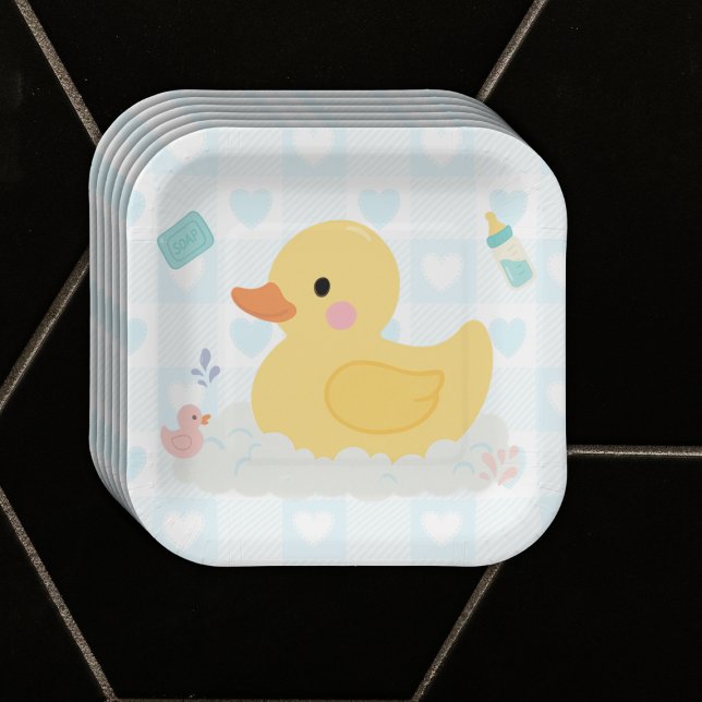 Rubber Duck Blue Hearts Baby Dusche Pappteller (Von Creator hochgeladen)