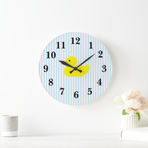 Rubber Duck Blue Strip Baby Room Große Wanduhr