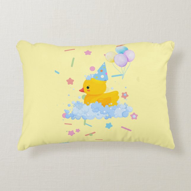 Rubber Duck Geburtstag mit Blasen und Confetti Dekokissen (Vorderseite)