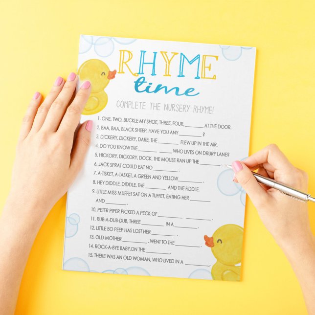 Rubber Duck Kinderzimmer Rhyme Baby Showspiel Pack Notizblock (Nursery Rhyme Fill in the Blank Watercolor Rubber Duck Baby Shower Game Pack of 40 Answer Sheets)