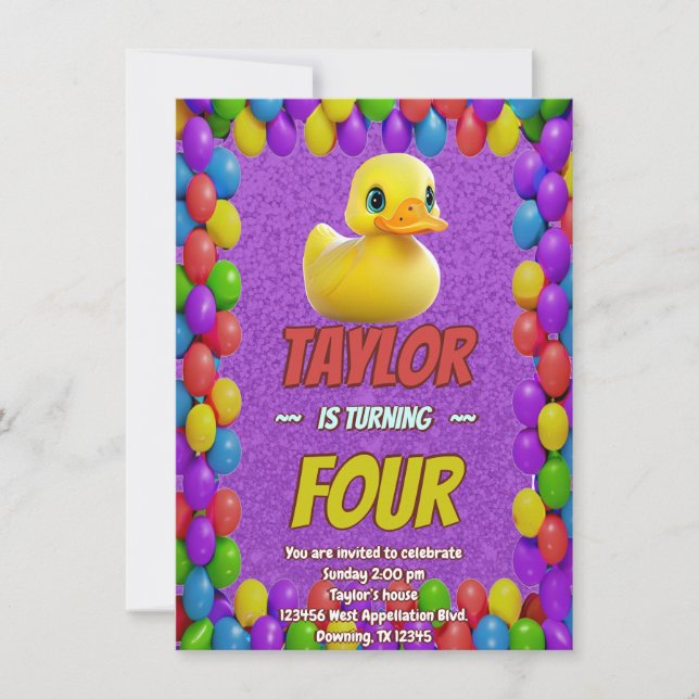 Rubber Duck Niedlich Personalisierten Geburtstag E Einladung (Vorderseite)