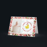 Rubber Duck Santa Christmas Foto Wasserfarbe Feiertagskarte<br><div class="desc">Illustration einer Gummiente mit einer Weihnachtsmannmütze. Die Grenze ist rot und grün Aquarell Blumenmuster Design. Personalisieren Sie mit Ihrem Foto vor der Tür. Personalisieren Sie den Text im Inneren.</div>