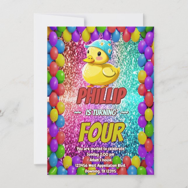 Rubber Duck Sondercharakter Geburtstag einladen Einladung (Vorderseite)