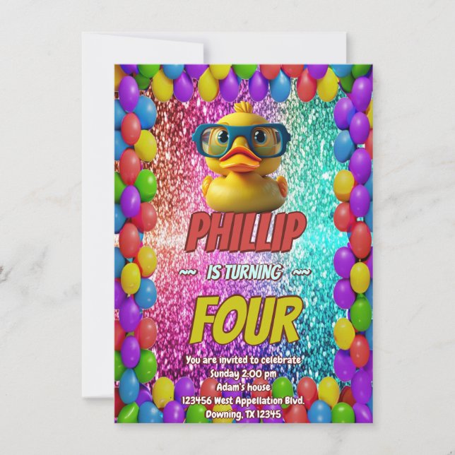 Rubber Duck Sondercharakter Geburtstag einladen Einladung (Vorderseite)