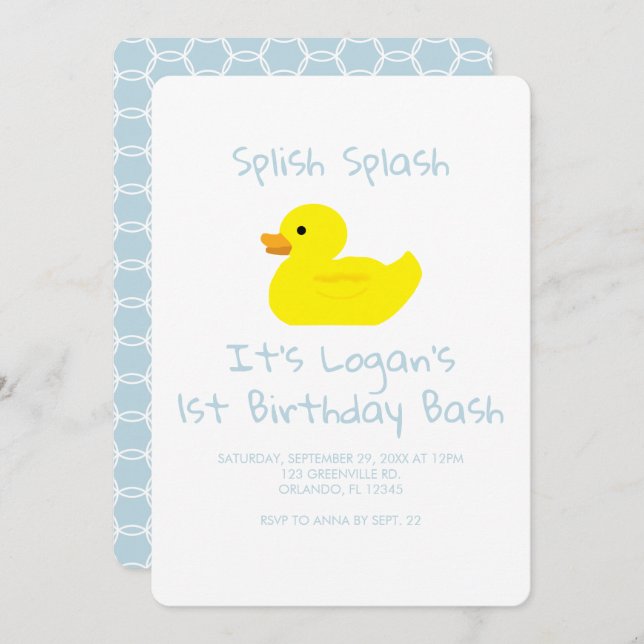 Rubber Duck Stripe First Birthday Party Invitation (Devant / Derrière)