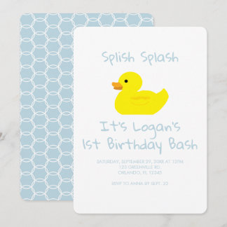 Rubber Duck Stripe First Birthday Party Invitation Einladung