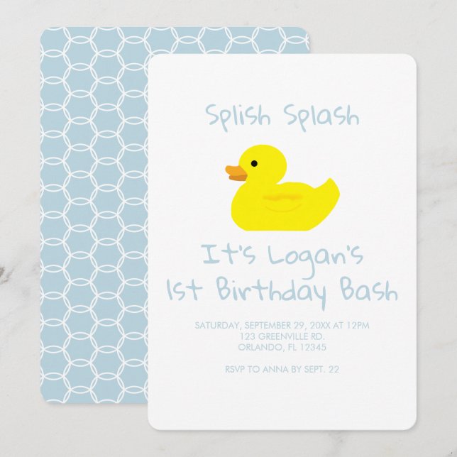 Rubber Duck Stripe First Birthday Party Invitation Einladung (Vorne/Hinten)
