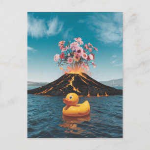 Rubber Duck Surreal Vulkan Pink Blume Postkarte