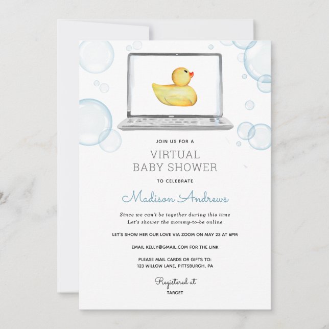 Rubber Duck Virtual Baby Duck Einladung (Vorderseite)