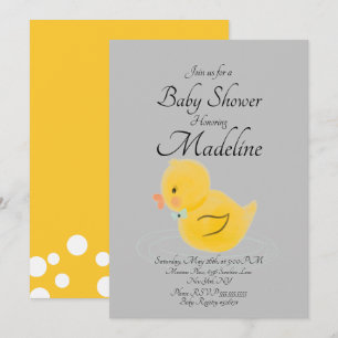 Rubber Duck Watercolor Gray Baby Shower Einladung
