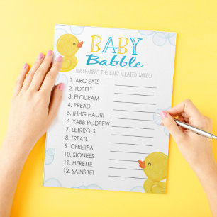 Rubber Duck Word entwirft Baby Shower Game Pack Notizblock