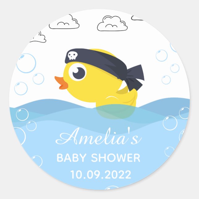 Rubber Duckie Boy's Baby Shower Runder Aufkleber (Vorderseite)