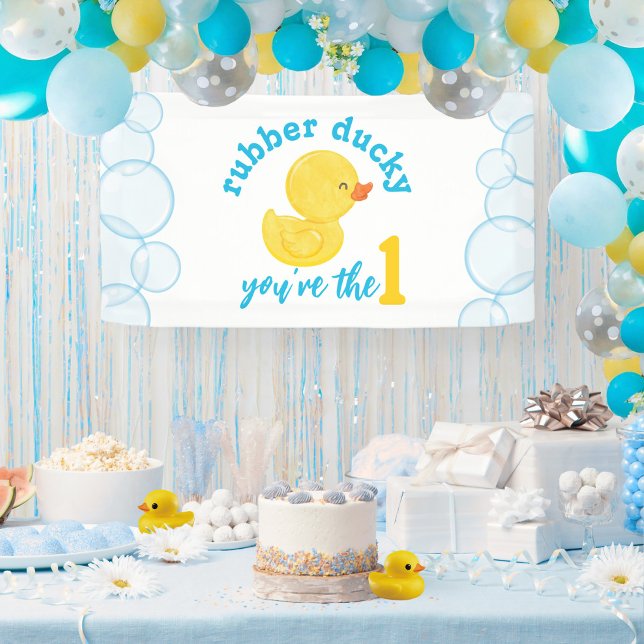 Rubber Ducky 1. Geburtstag Party Banner (Watercolor Rubber Ducky 1st Birthday Party Banner : Rubber Ducky You're the One)