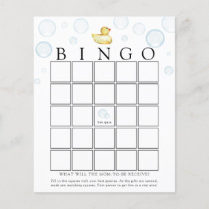 Rubber Ducky Baby Shooter Bingo Game Card