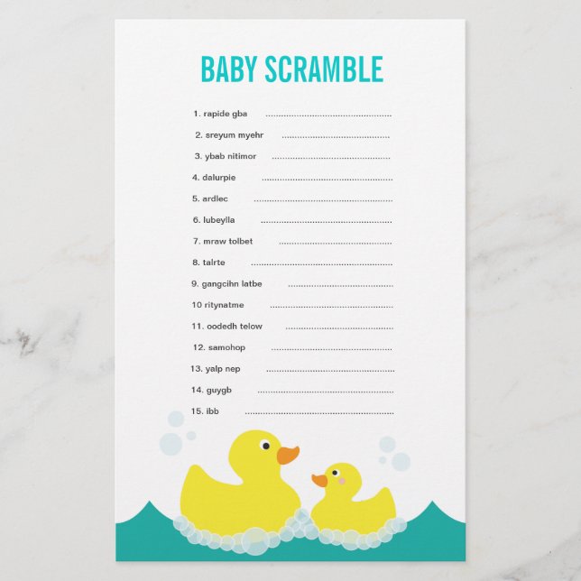 Rubber Ducky Baby Word Scramble Game (Vorderseite)