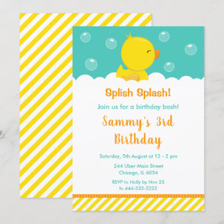 Rubber Ducky Birthday Party Gelb und Grün Einladung