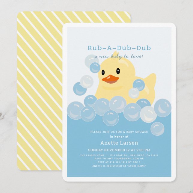 Rubber Ducky Boy Blue Baby Dusche Einladung (Vorne/Hinten)