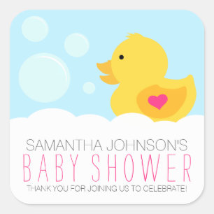Rubber Ducky Bubble Bath Girl Babydusche Quadratischer Aufkleber