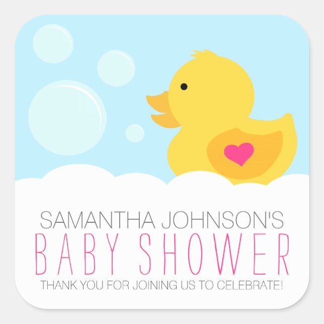 Rubber Ducky Bubble Bath Girl Babydusche Quadratischer Aufkleber (Vorderseite)